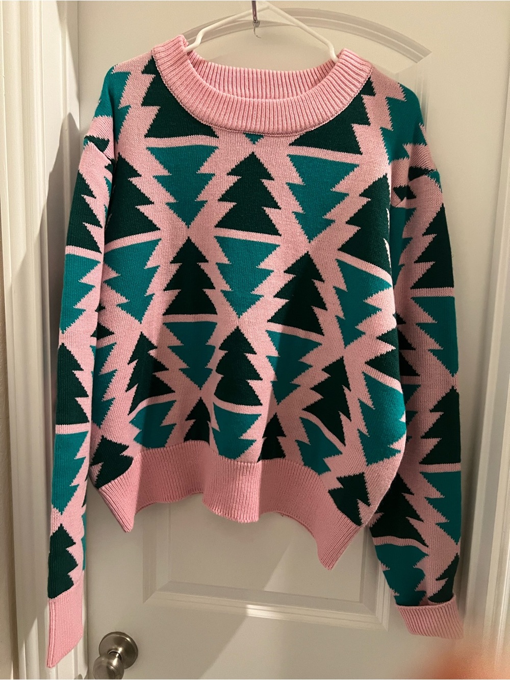 Grayson Threads XL Pink Teal Christmas Tree Knit Sweater
